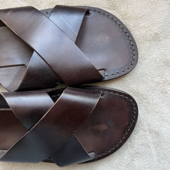 Jerusalem Elan Dark Brown Stiff Leather Slide Sandal Men EU 47 US 13.5-14 - Picture 8 of 14